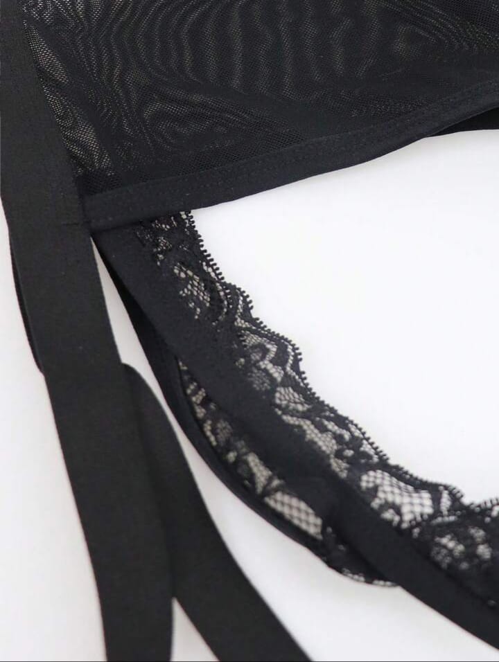 Black Lace Trim Mesh Breathable Mid-Waist Thongs Briefs Alluring For Men